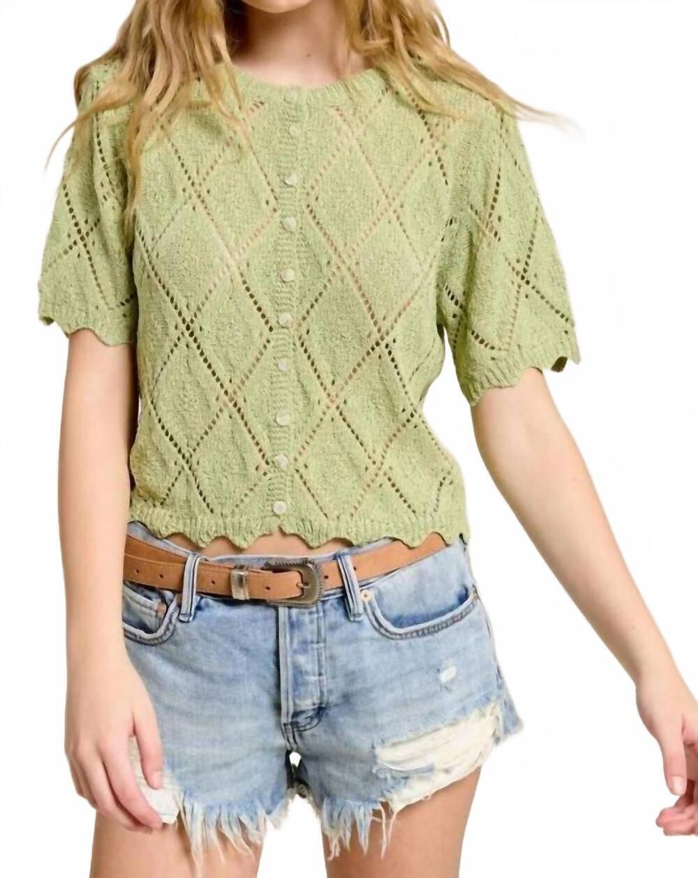 NEW MIMOSA baby short sleeve pointell knit cardigan in green